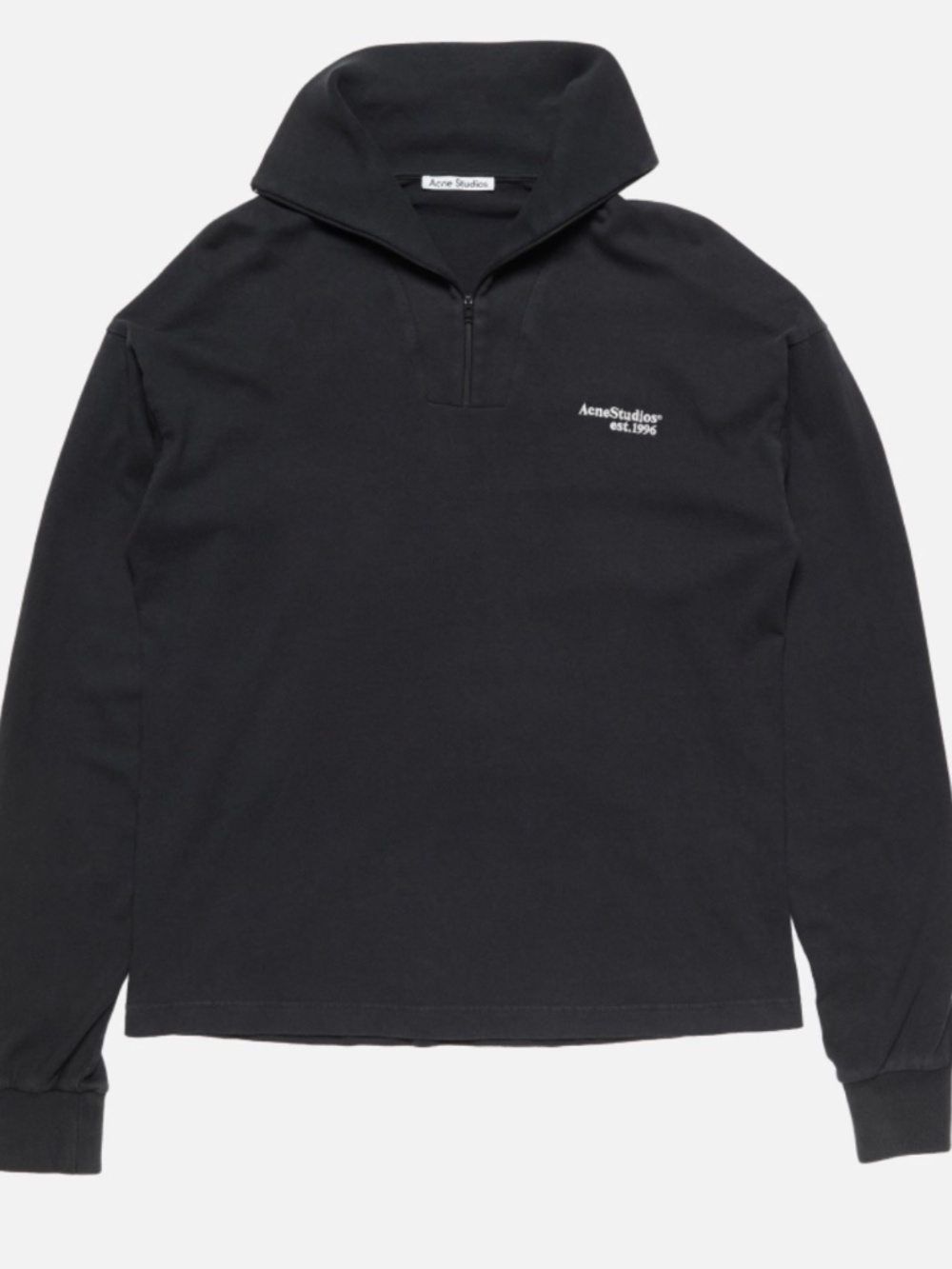 ACNE STUDIOS Half Zip Black XS Embroidered 1996 Logo Cotton Funnel Neck Pullover - Picture 4 of 14